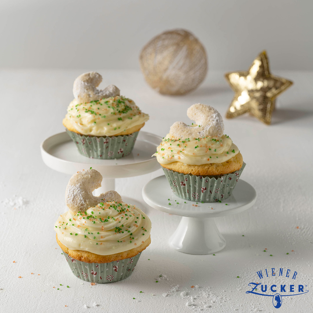 Vanillekipferl-Cupcakes mit Winterfrosting