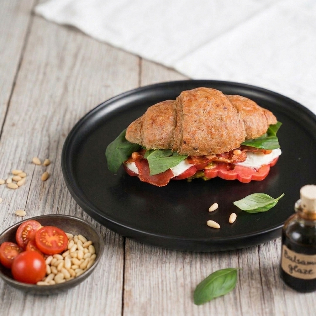 Körnercroissant mit Crispy Prosciutto und Mozzarella